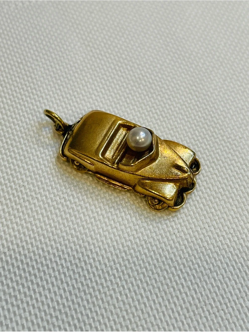 Vintage 14K Yellow Gold Convertible Car Pearl Driver Charm Pendant
